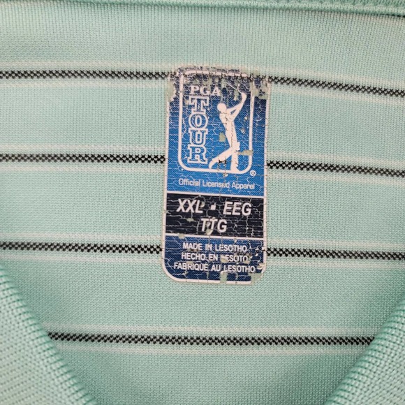 PGA Tour Shirt‎ Mens XXL Green Striped Polo Golf Outdoors Lightweight Casual - Picture 5 of 9